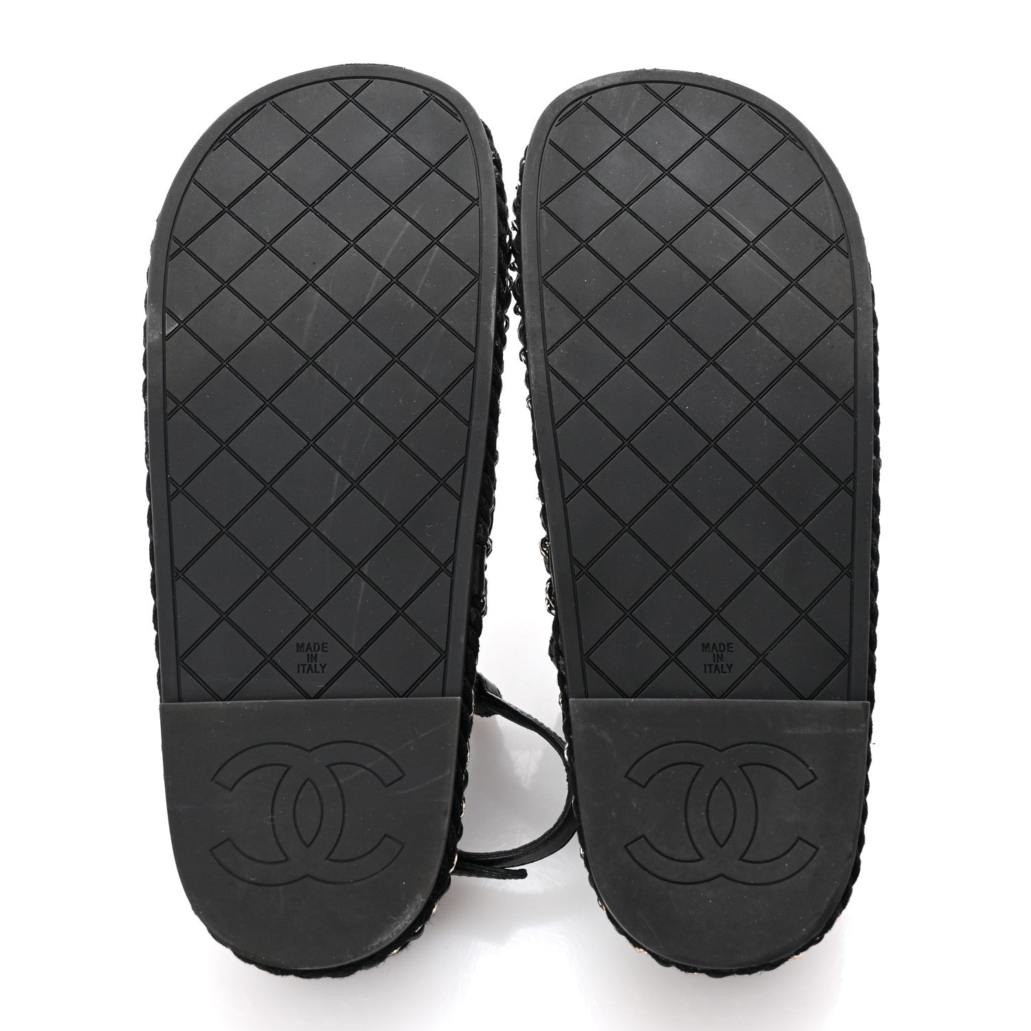Lambskin Cord Chain CC Sandals 37 Black