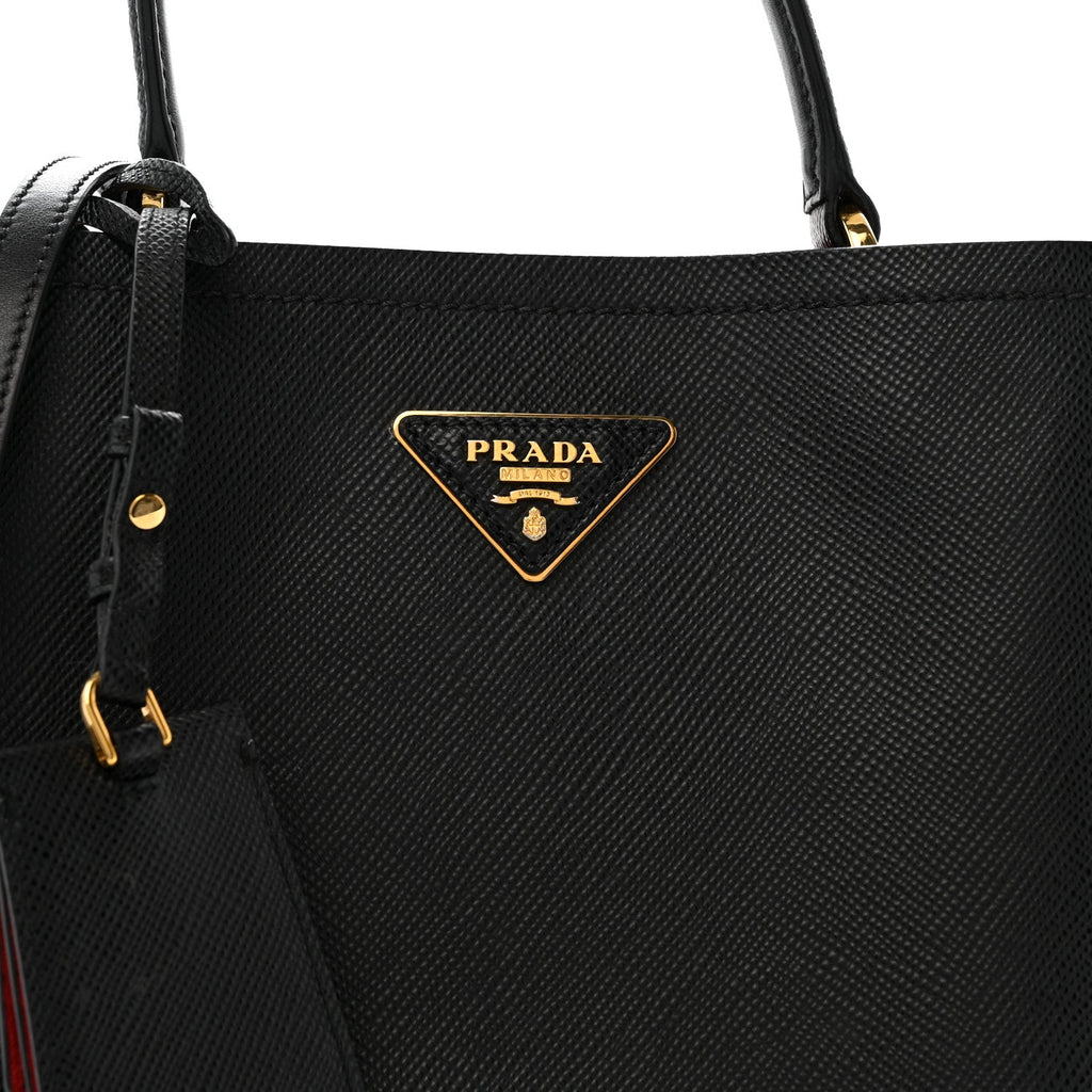 Prada Saffiano Cuir Medium Panier Bucket Bag Black Fuoco