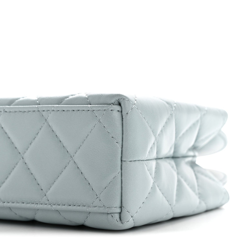 Chanel Shiny Aged Calfskin Quilted Nano Kelly Shopper Light Blue