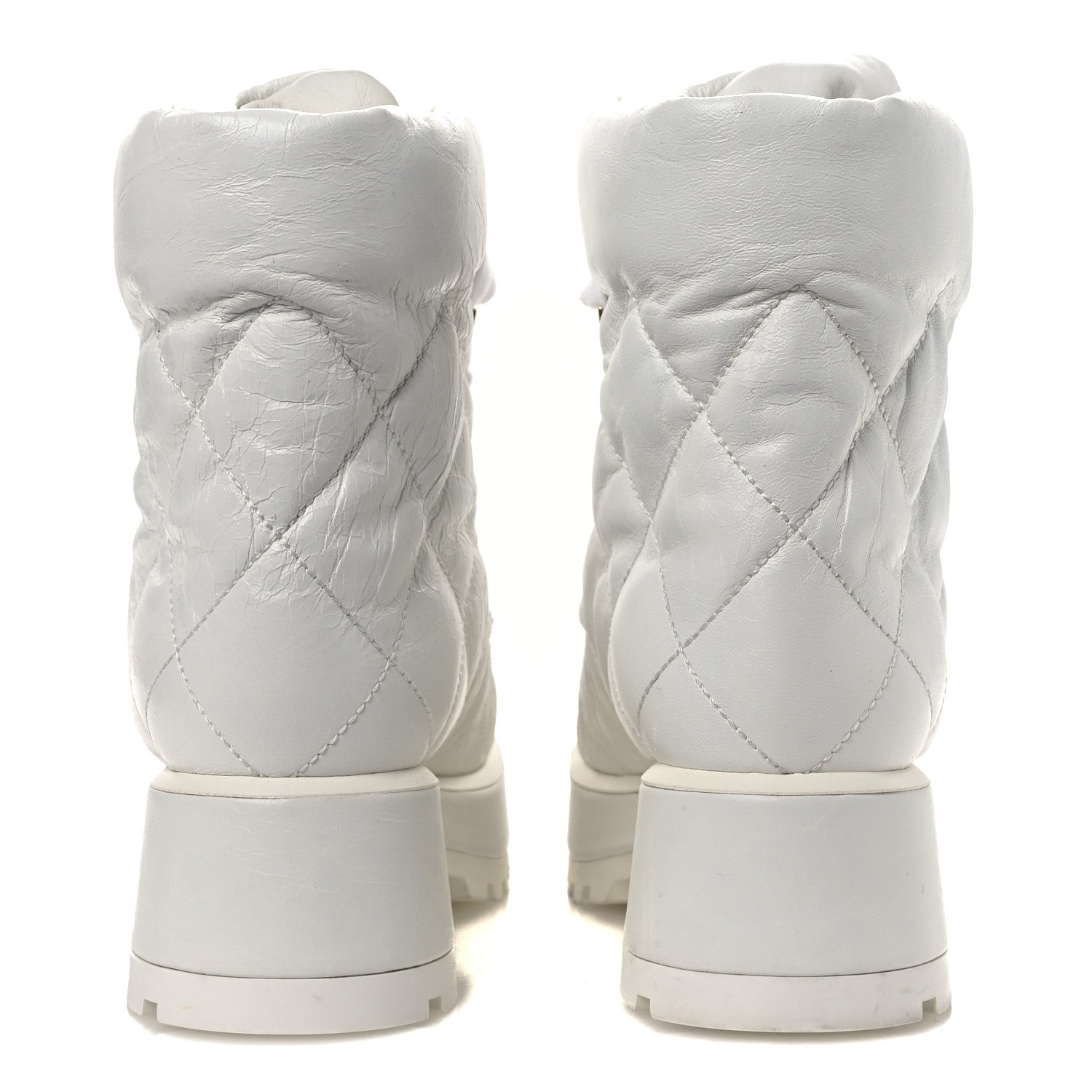 Crumpled Patent Lambskin Calfskin Quilted Lace Up Combat Boots 37 White Black