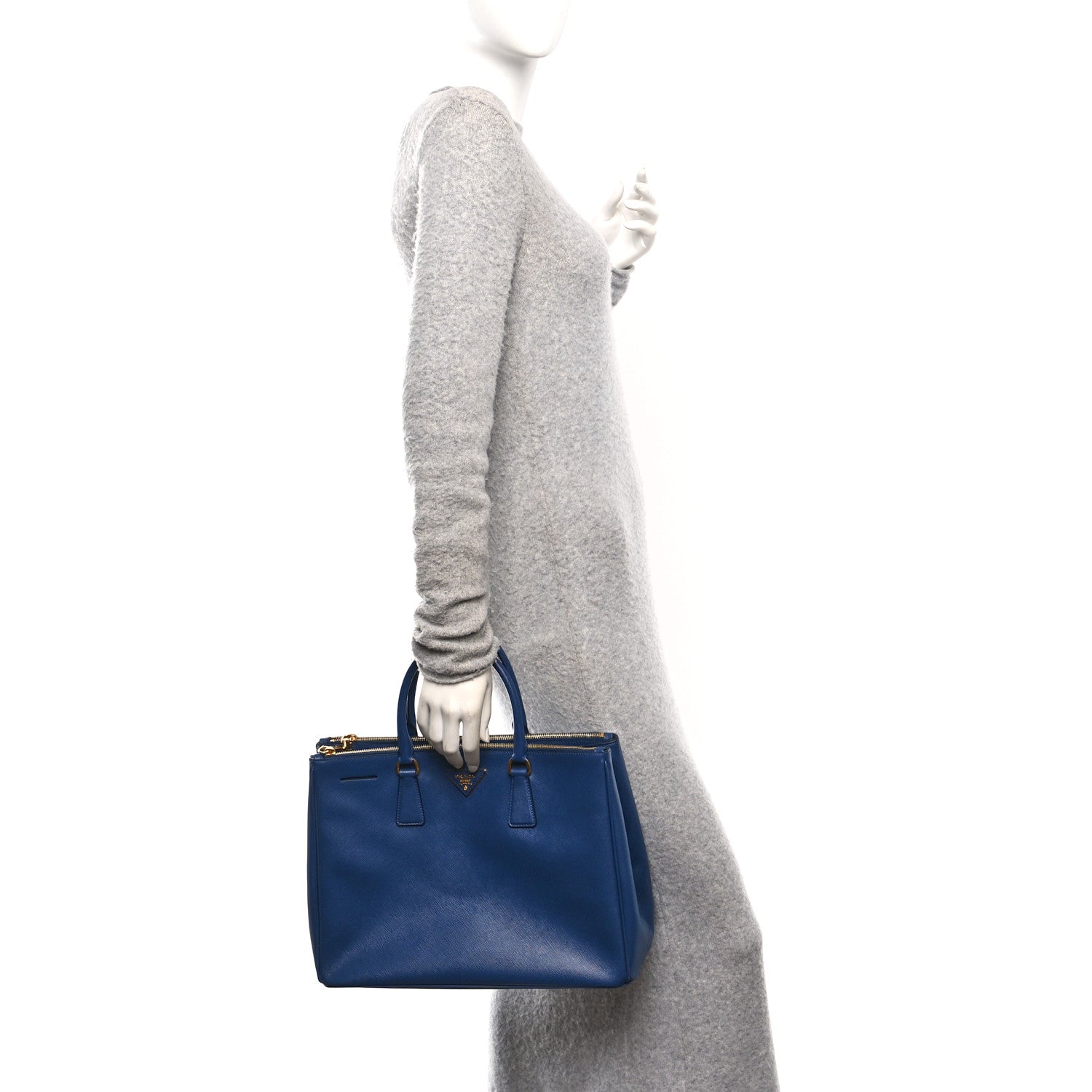 Prada Saffiano Lux Large Galleria Double Zip Tote Bluette