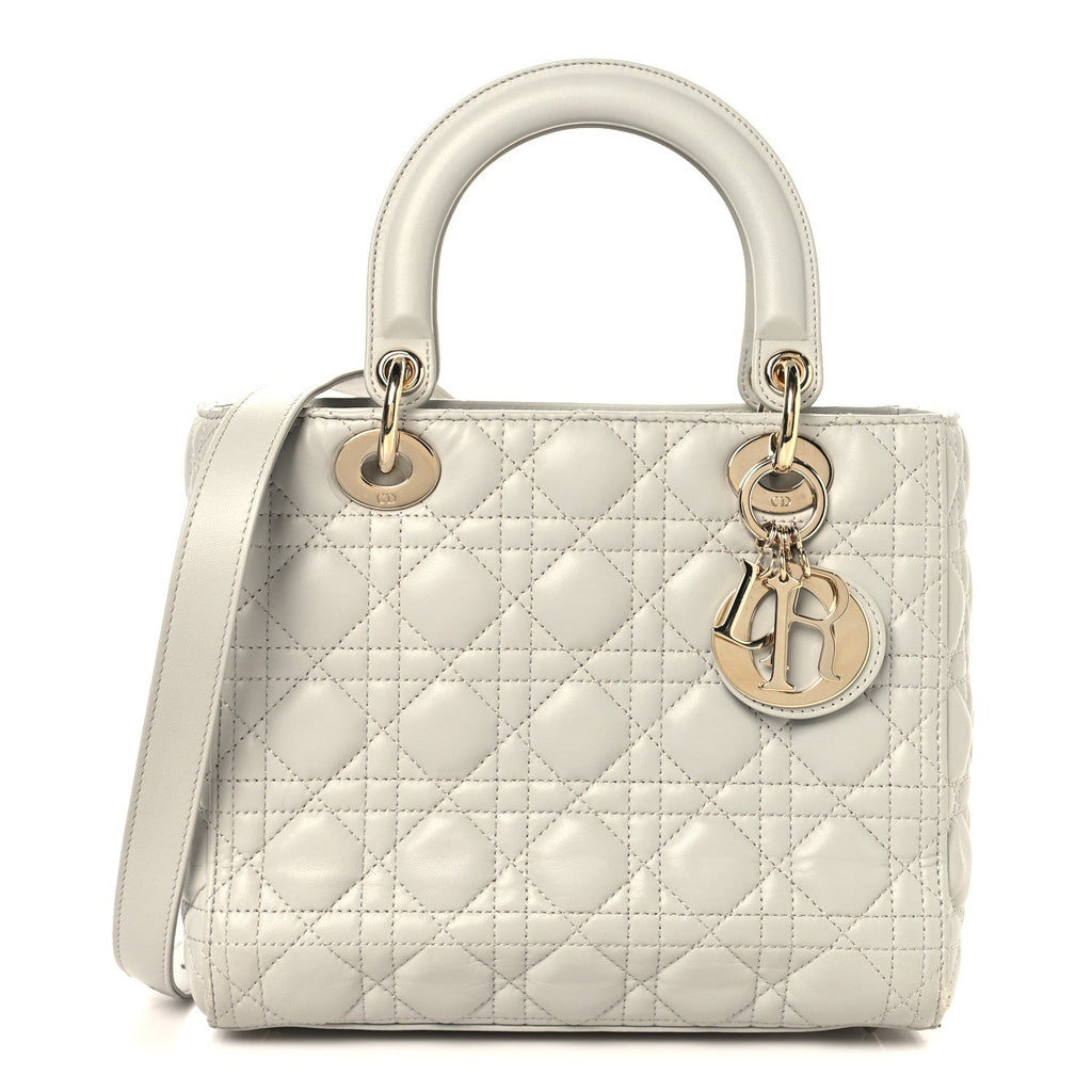 Christian Dior Lambskin Cannage Medium Lady Dior Grey