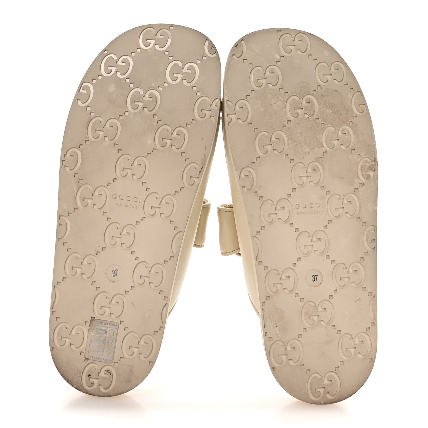 Gucci Calfskin Double G Crystal Womens Isla Dad Sandals 37 Ivory