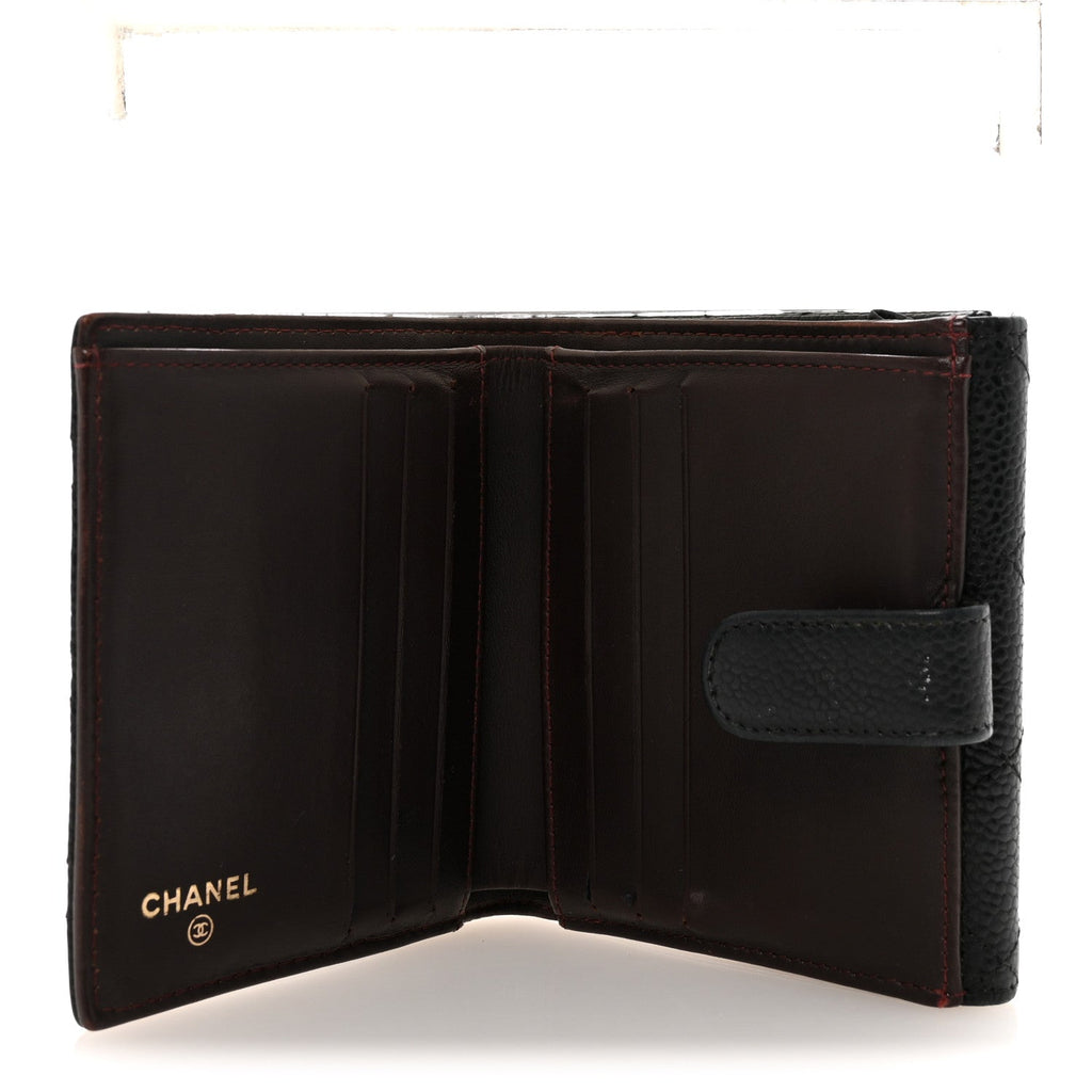 Caviar Quilted Compact French Flap Wallet Black