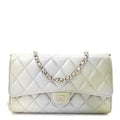 Chanel Metallic Goatskin Quilted Ombre Phone Holder Wallet on Removable Chain Grey Green
