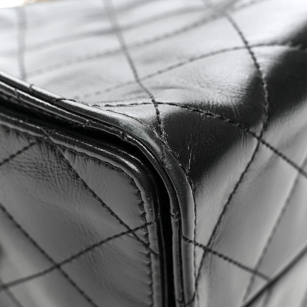 Chanel Shiny Crumpled Calfskin Quilted Small Chanel 25 Handbag Black
