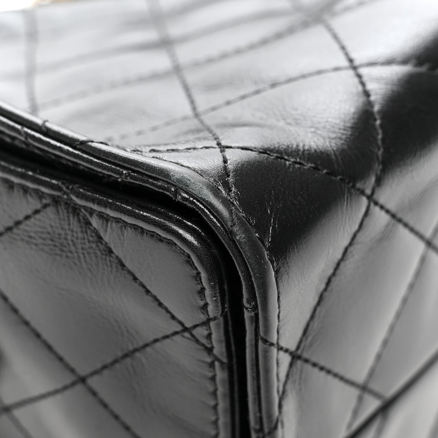 Chanel Shiny Crumpled Calfskin Quilted Small Chanel 25 Handbag Black