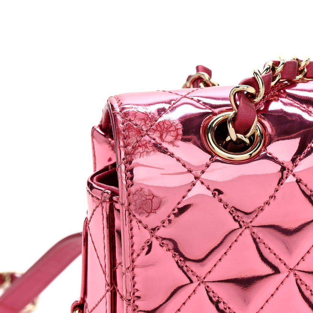 Chanel Mirror Calfskin Metallic Calfskin Quilted Hollywood Boulevard Backpack Pink