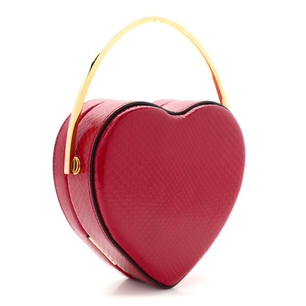 Gucci Snakeskin Broadway Mini Heart Top Handle Bag Rasberry Candy