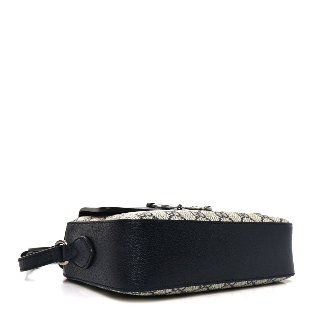 Gucci GG Supreme Monogram Textured Dollar Calfskin Small Horsebit 1955 Shoulder Bag Beige Blue