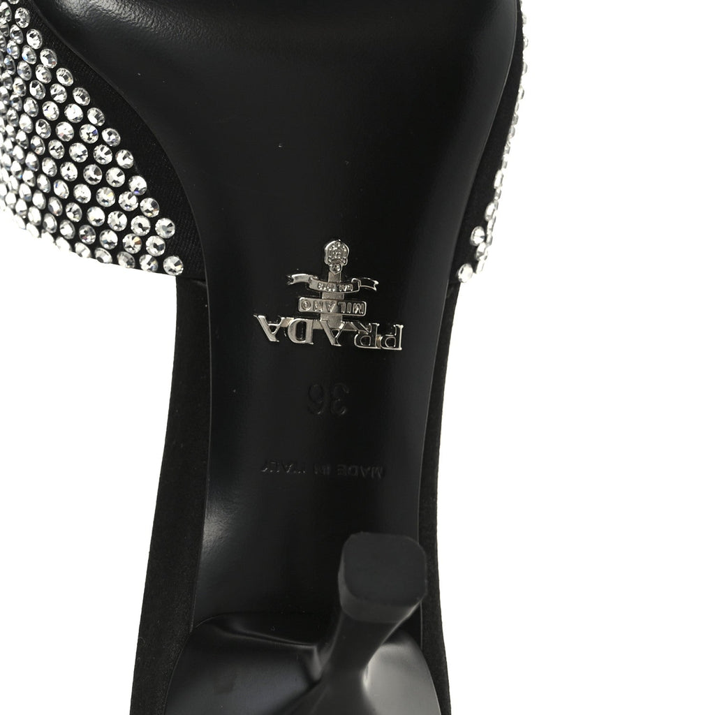 Prada Satin Crystal Logo 65mm Slide Sandals 36 Cristal