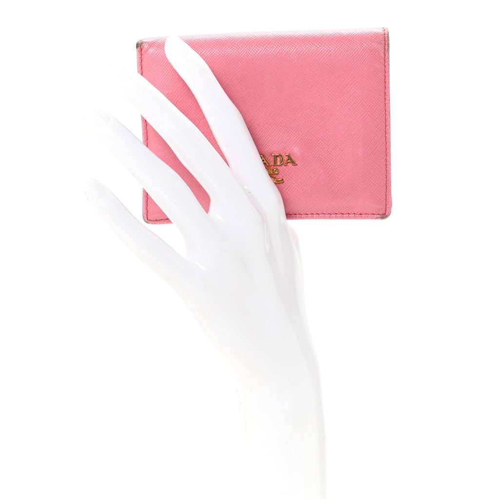 Prada Saffiano Metal Compact Snap Bi-Fold Wallet Geranio