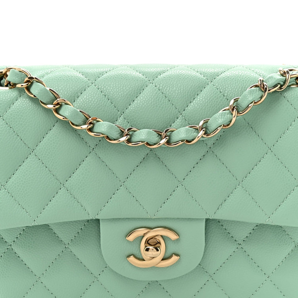 Chanel Caviar Quilted Small Double Flap Light Green
