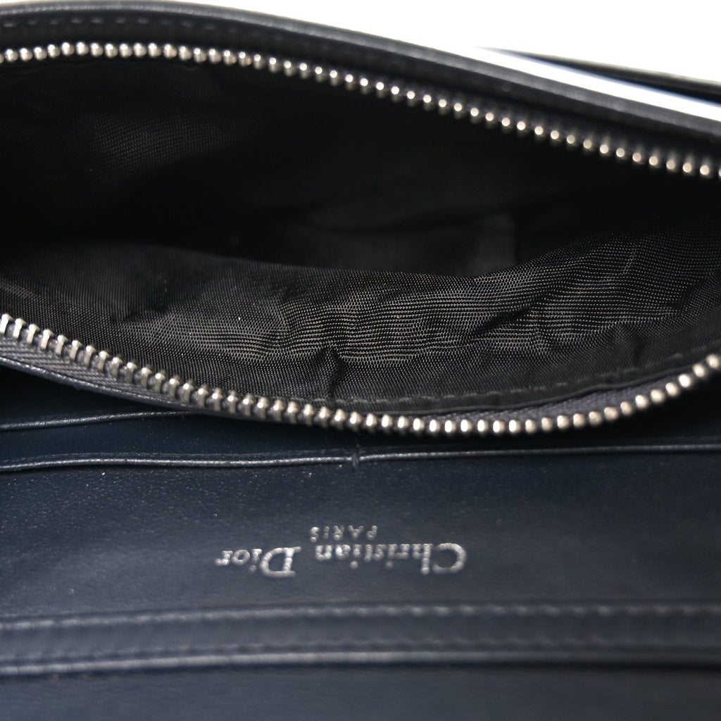 Christian Dior Metallic Patent Micro-Cannage Diorama Wallet on Chain Pouch Silver