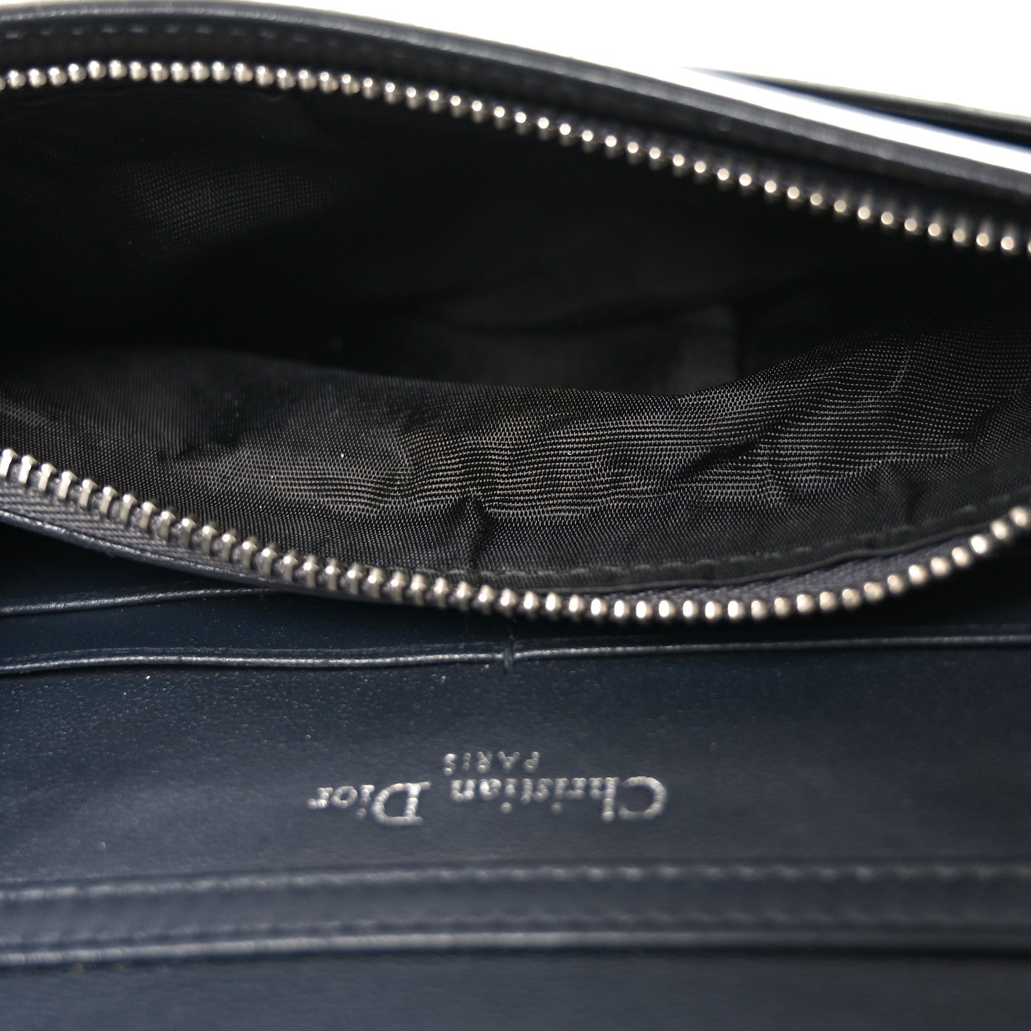 Christian Dior Metallic Patent Micro-Cannage Diorama Wallet on Chain Pouch Silver