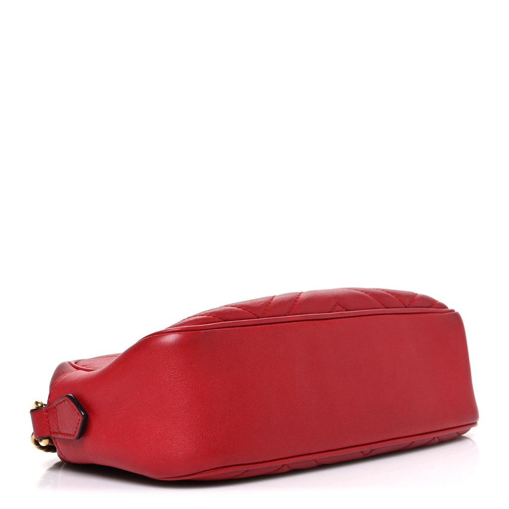Gucci Calfskin Matelasse Small GG Marmont Chain Shoulder Bag Hibiscus Red