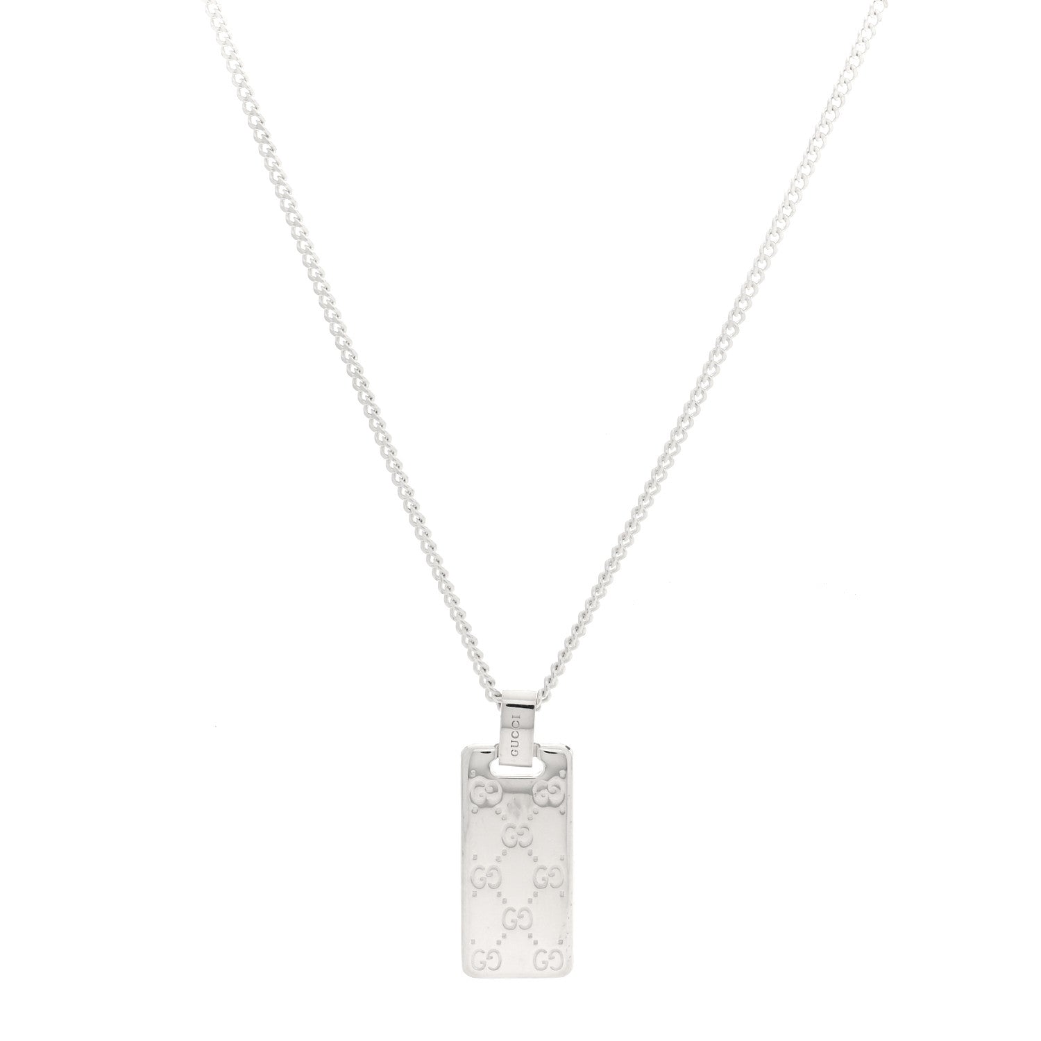 Gucci Sterling Silver Signature Tag Pendant Necklace
