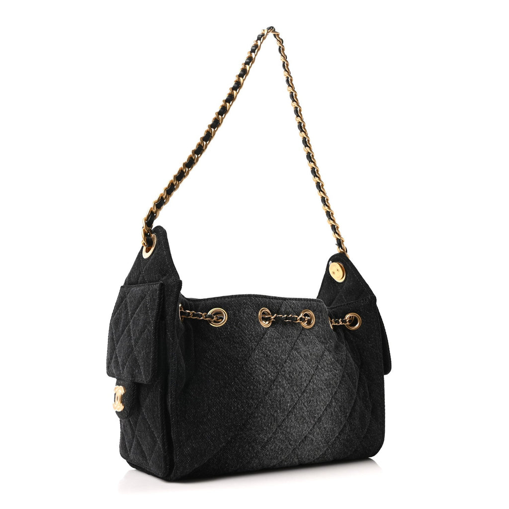 Chanel Washed Denim Quilted Mini Chanel 25 Handbag Black
