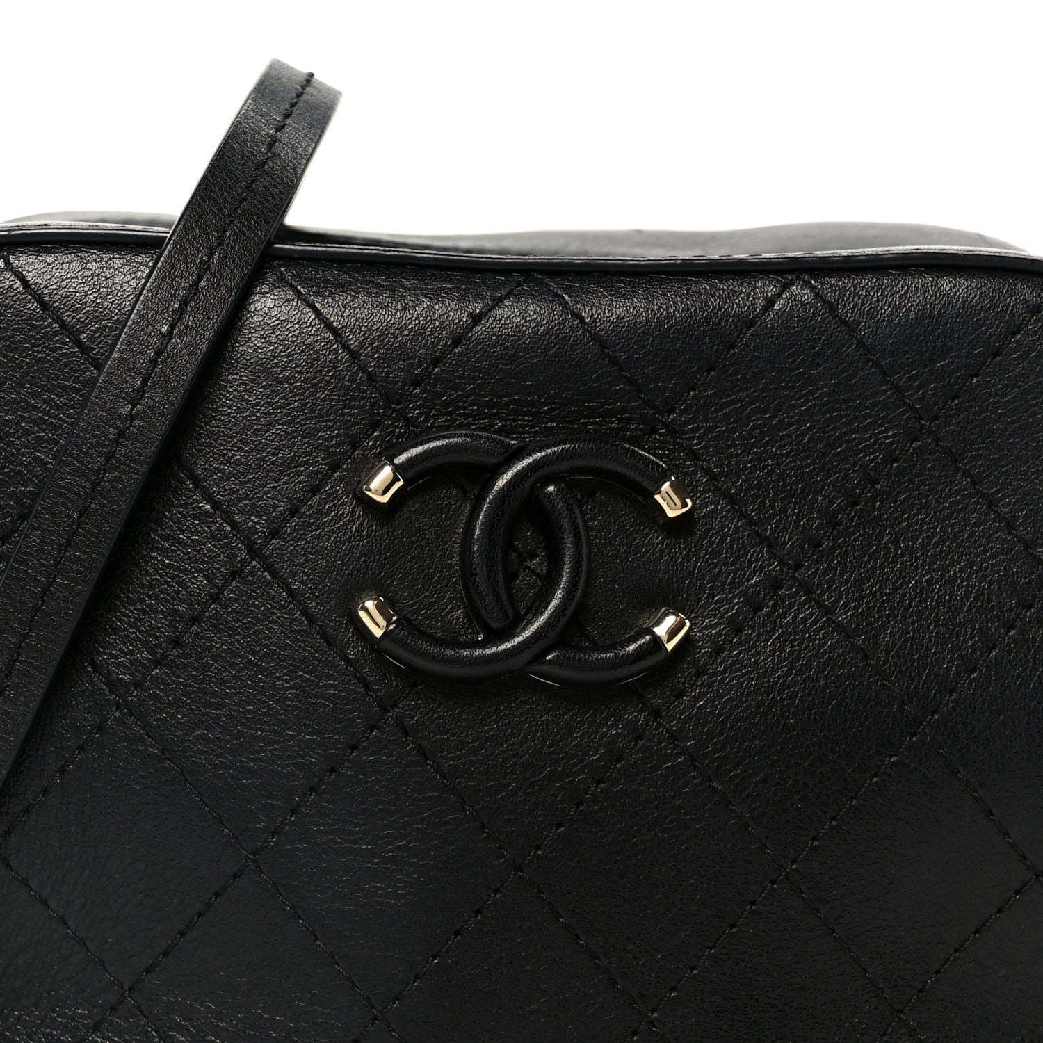 Chanel Calfskin Stitched Covered CC Camera Case Bag Black