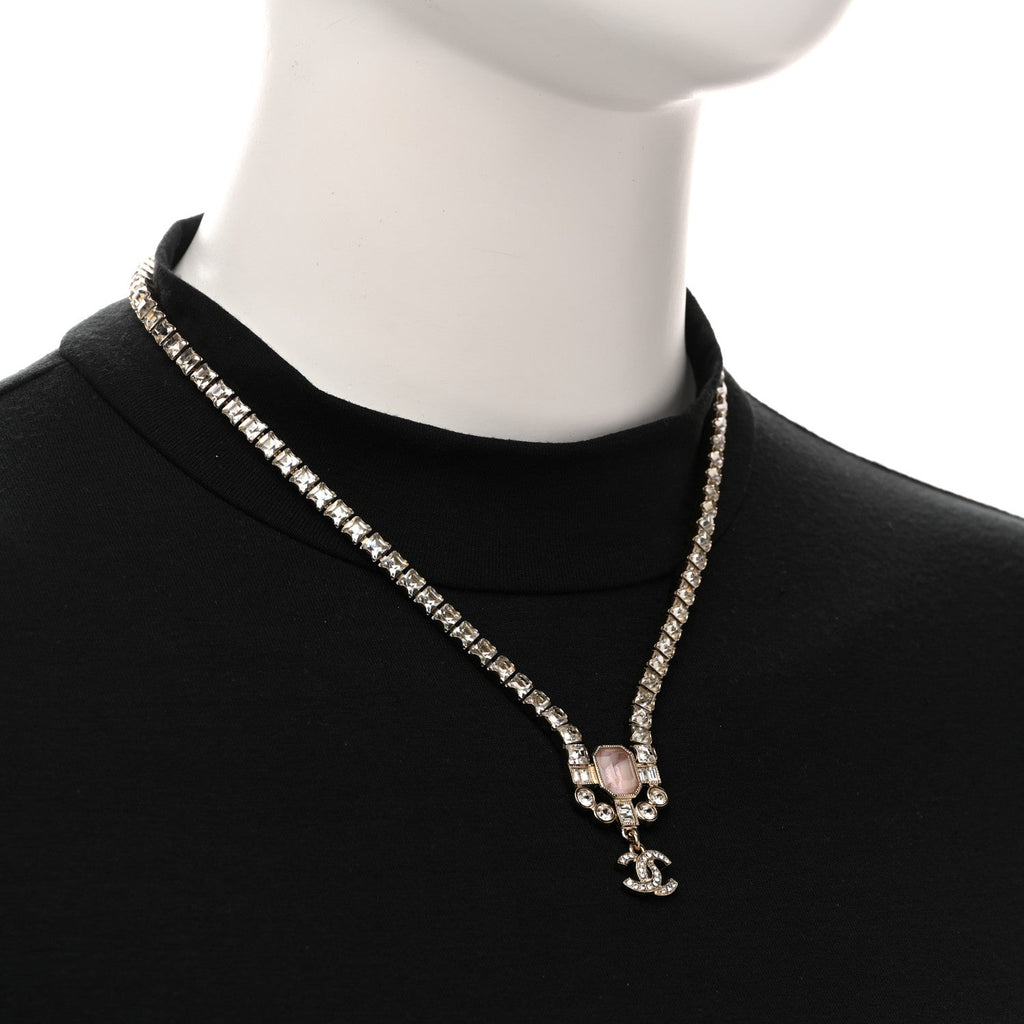 Crystal CC Pendant Choker Gold Pink