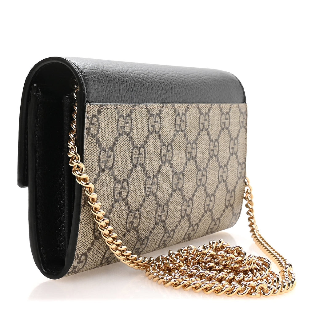 Gucci Dollar Calfskin GG Supreme Monogram Petite GG Marmont Wallet Chain Bag Black Beige Ebony
