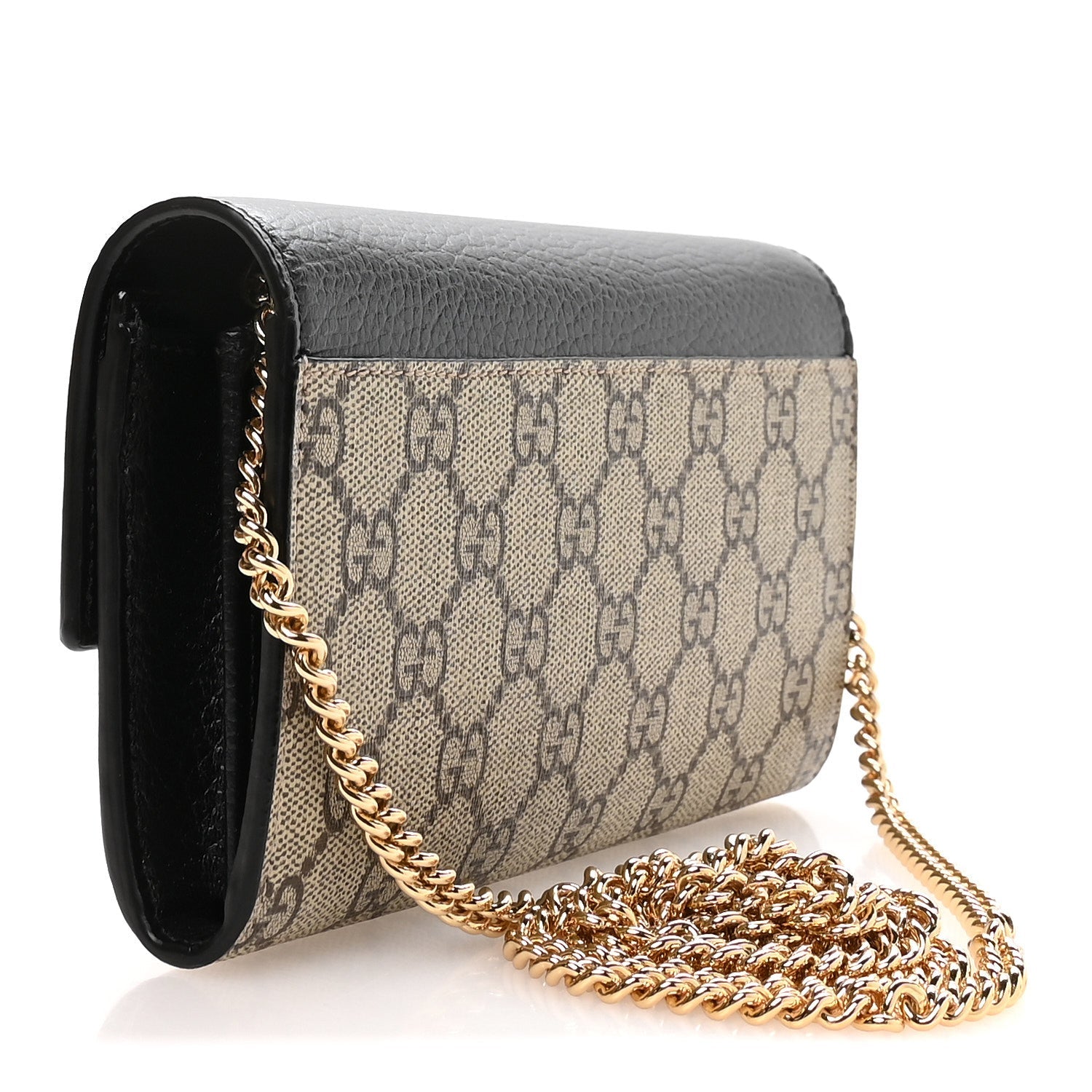Gucci Dollar Calfskin GG Supreme Monogram Petite GG Marmont Wallet Chain Bag Black Beige Ebony