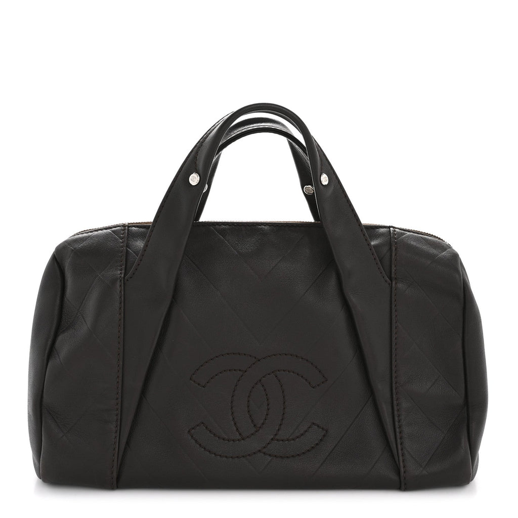 Chanel Calfskin Chevron CC All Day Long Boston Brown