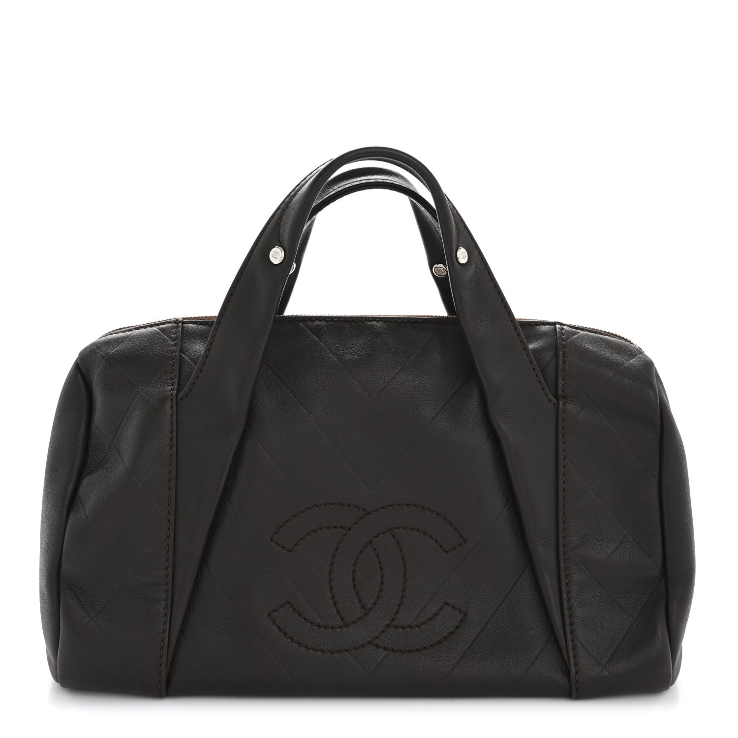 Chanel Calfskin Chevron CC All Day Long Boston Brown