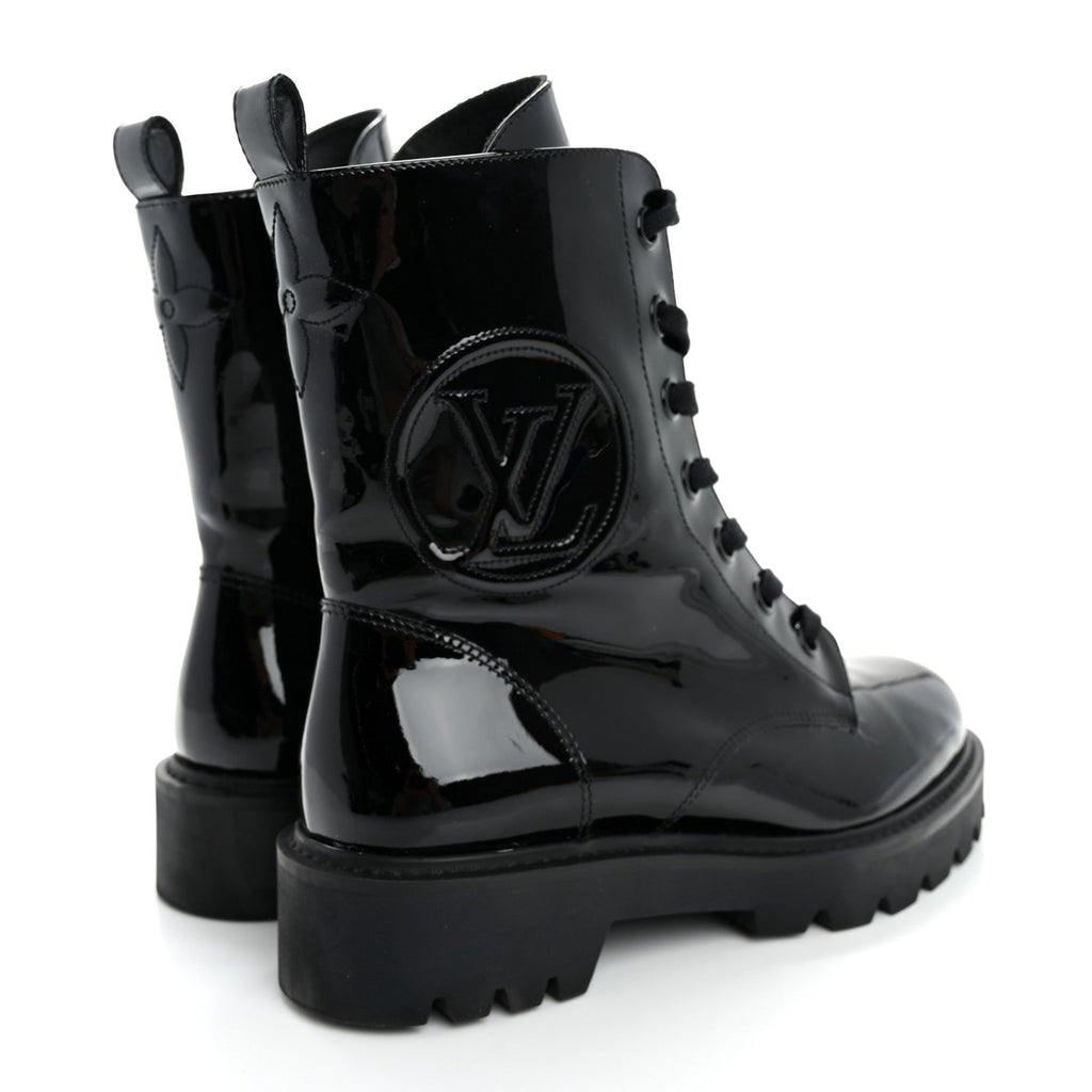 Louis Vuitton Patent Territory Flat Ranger Boots 38 Black
