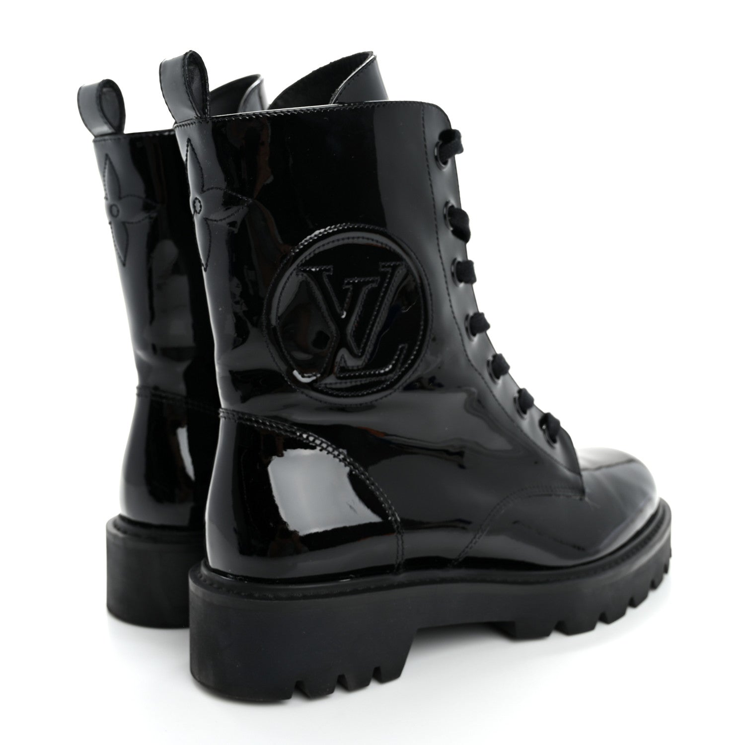 Louis Vuitton Patent Territory Flat Ranger Boots 38 Black
