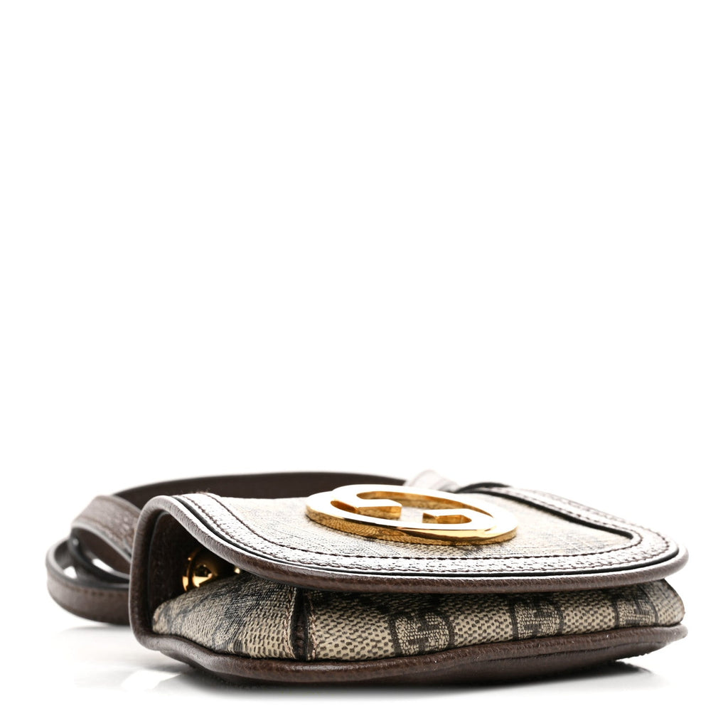 Gucci GG Supreme Monogram Textured Dollar Calfskin Blondie Card Case Wallet with Strap Beige Ebony New Acero