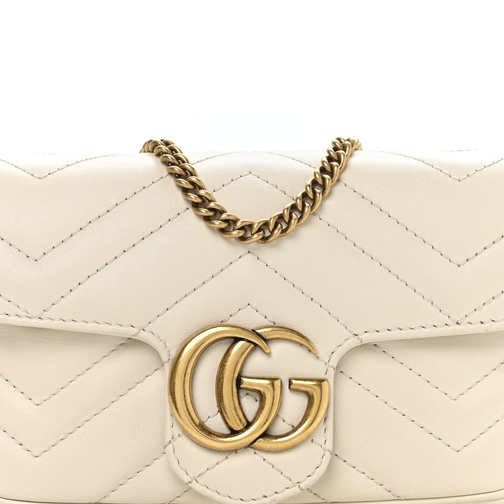 Gucci Calfskin Matelasse Super Mini GG Marmont Shoulder Bag White