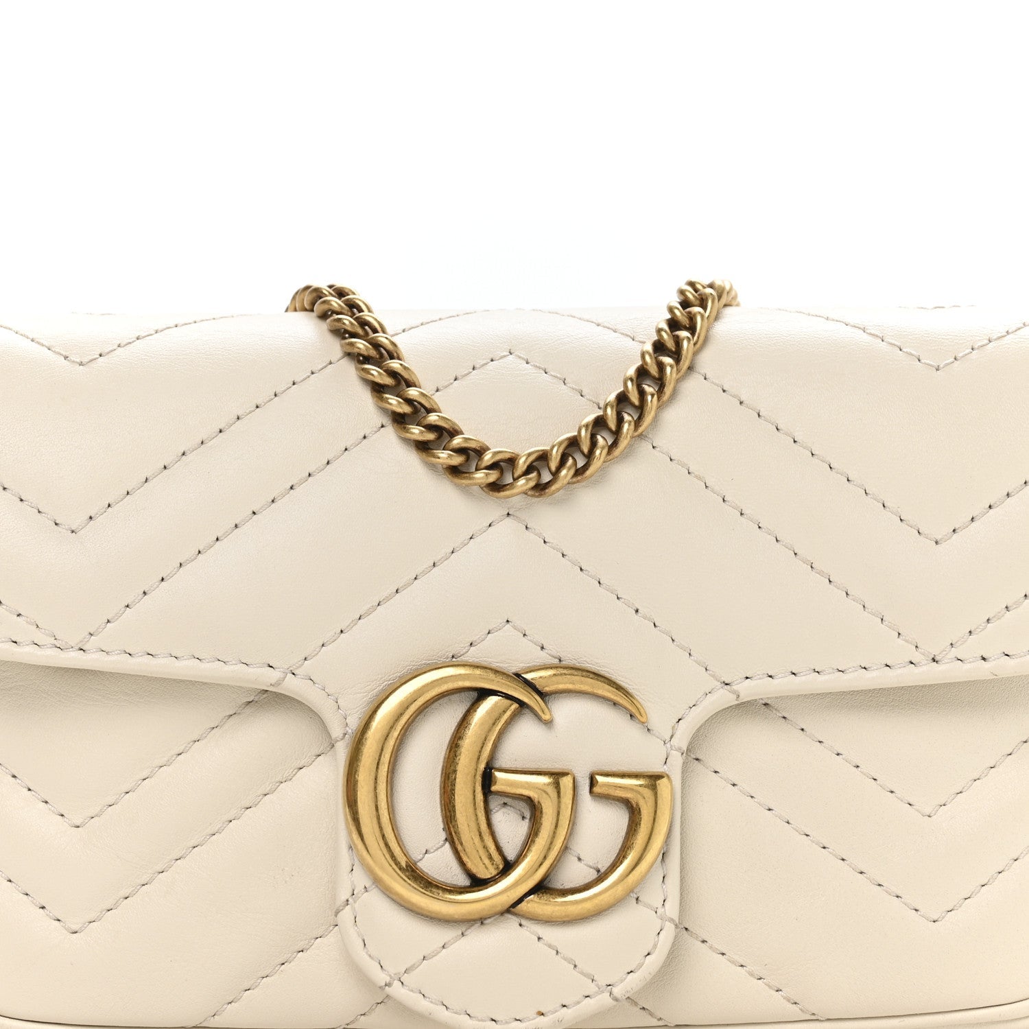 Gucci Calfskin Matelasse Super Mini GG Marmont Shoulder Bag White