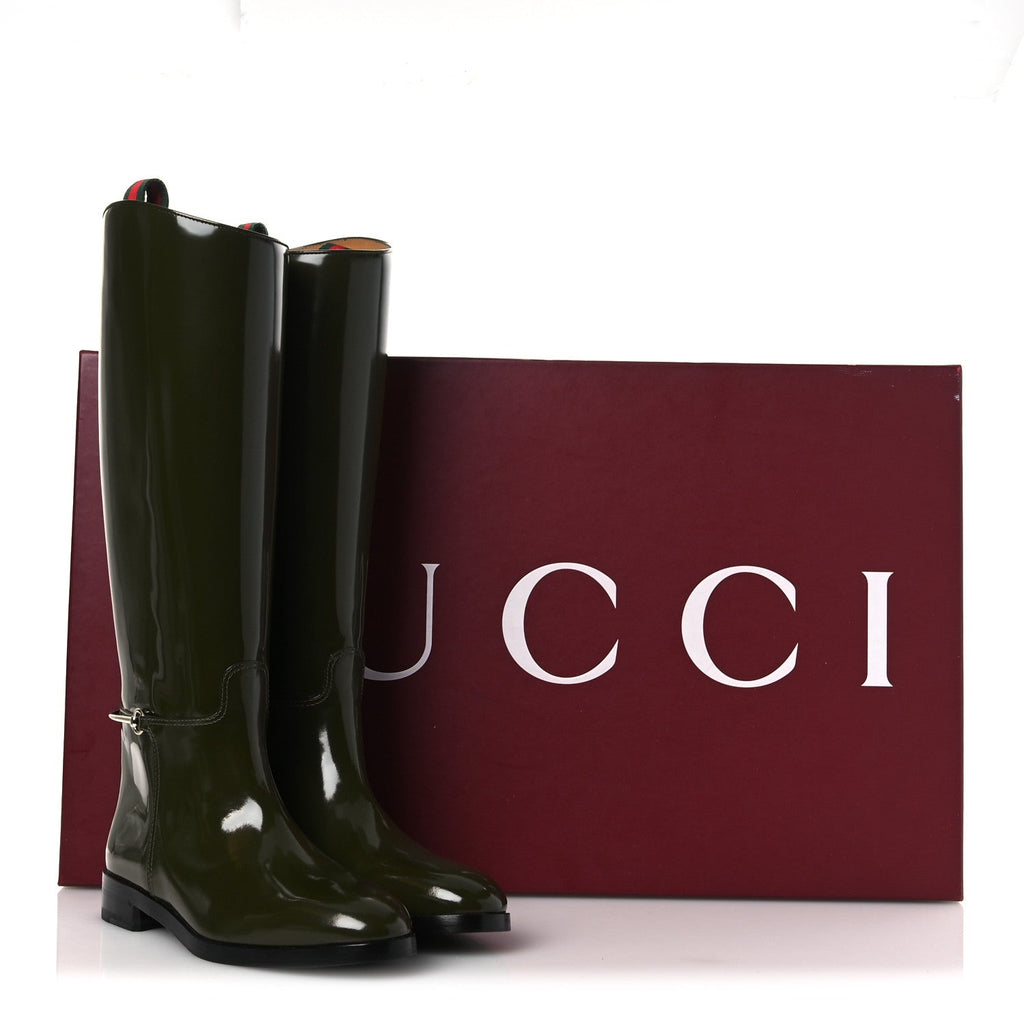 Gucci Brushed Calfskin Michelangelo Slim Horsebit Riding Boots 39 Luscious Green