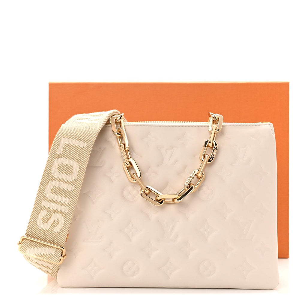Louis Vuitton Lambskin Embossed Monogram Coussin PM Beige Cream