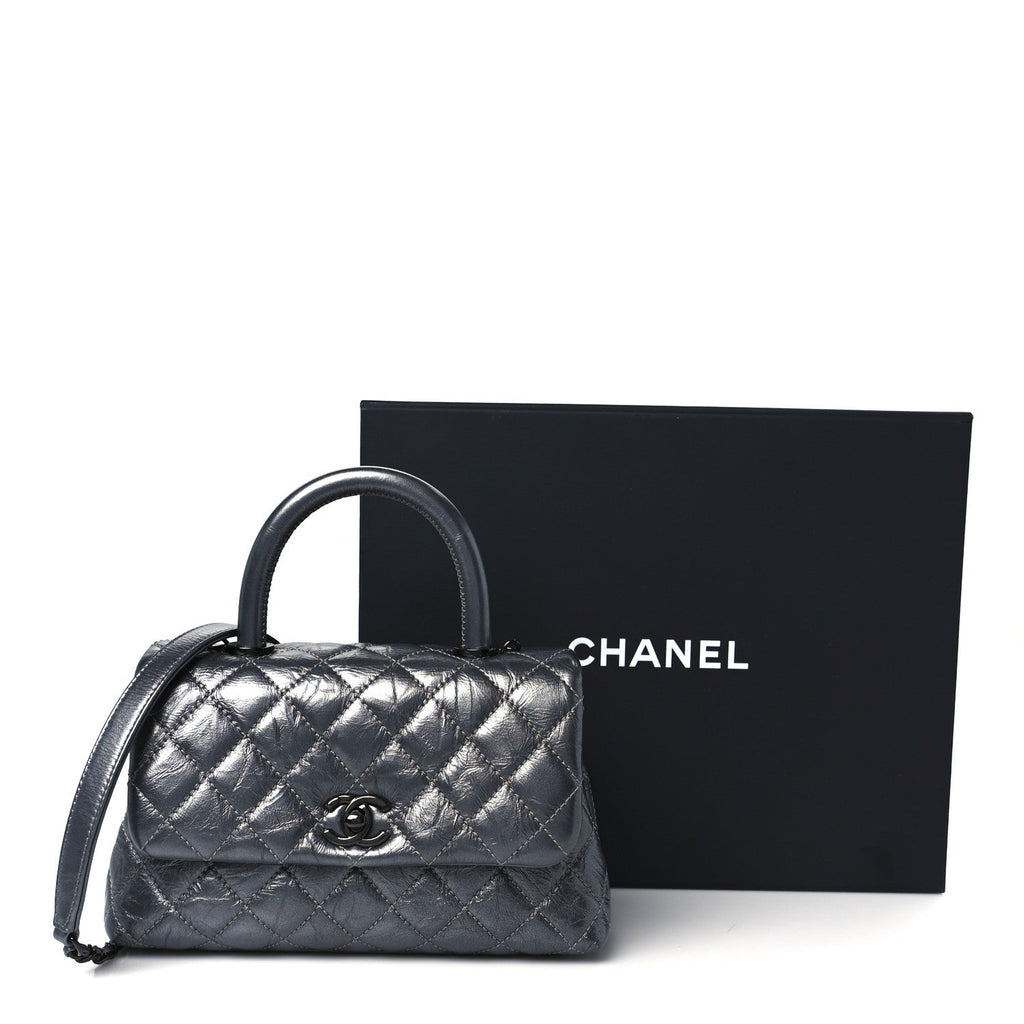 Chanel Metallic Aged Calfskin Quilted Mini Coco Handle Flap Charcoal