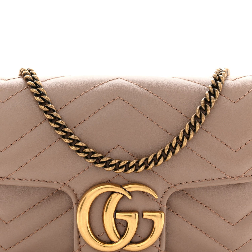Gucci Calfskin Matelasse Super Mini GG Marmont Shoulder Bag Porcelain Rose