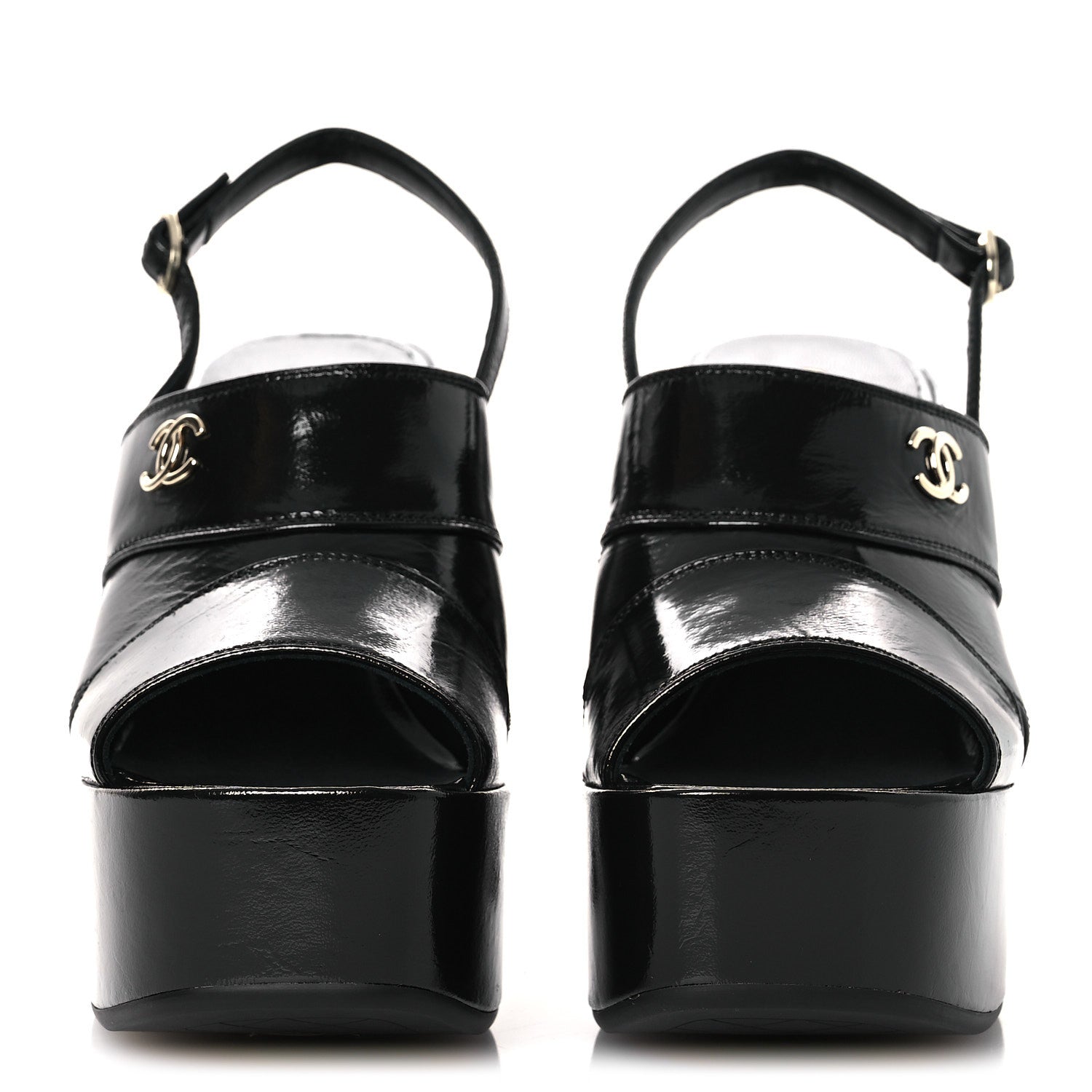 Crumpled Patent Lambskin Platform Sandals 39.5 Black