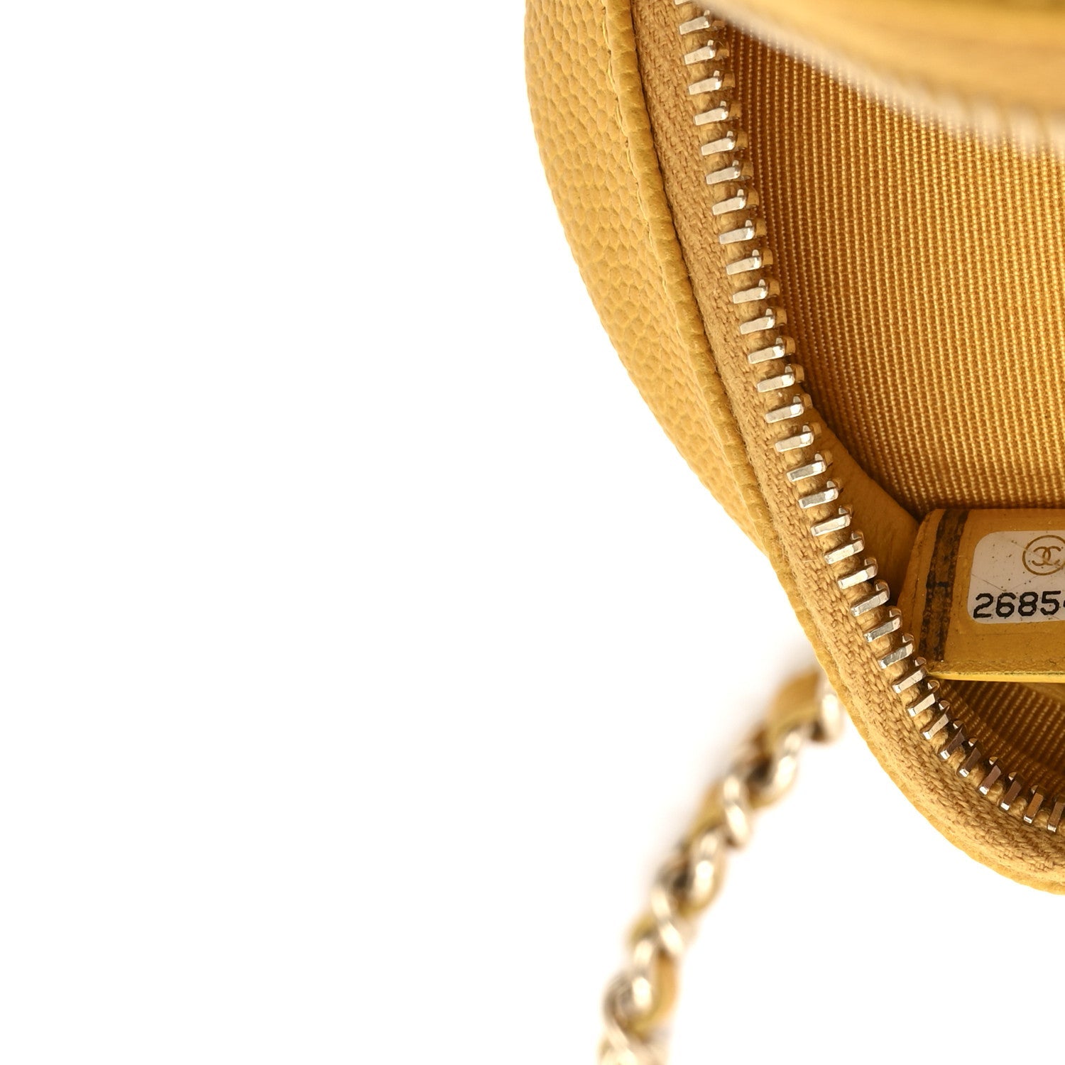 Chanel Caviar Quilted Round Clutch With Chain Yellow