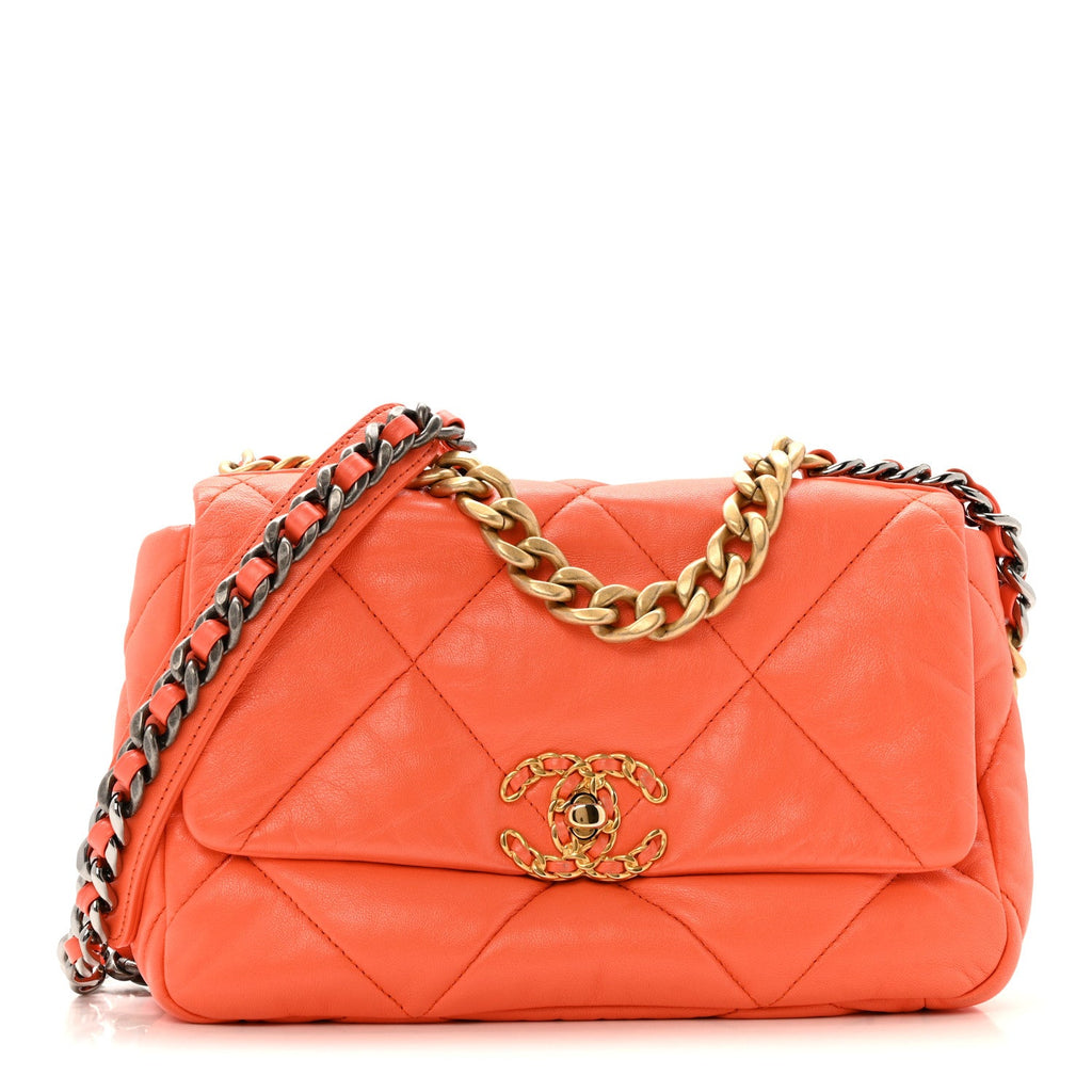 Chanel Goatskin Quilted Medium Chanel 19 Flap Orange