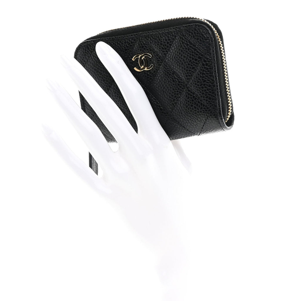 Caviar Quilted Zip Coin Purse Black