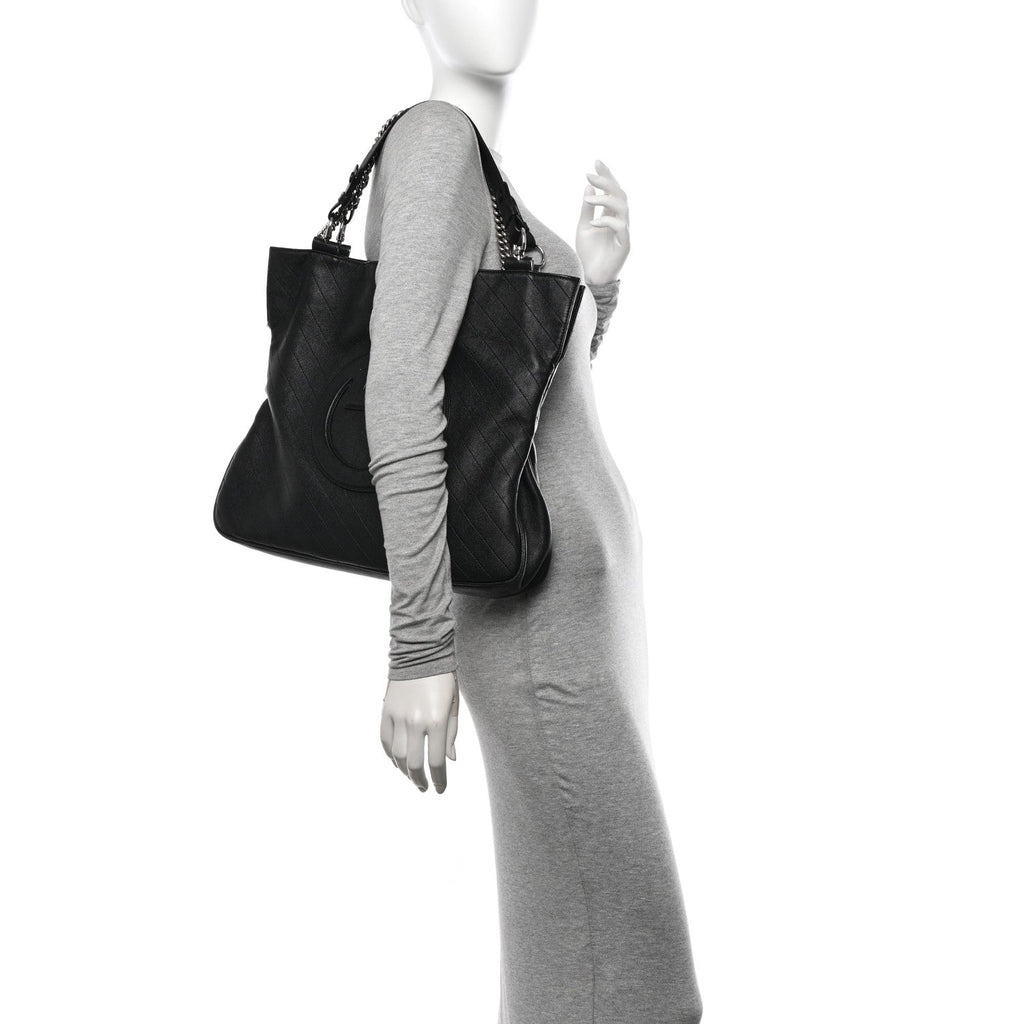 Gucci Sakai Be Green Calfskin Diagonal Stitched Medium Blondie Tote Black