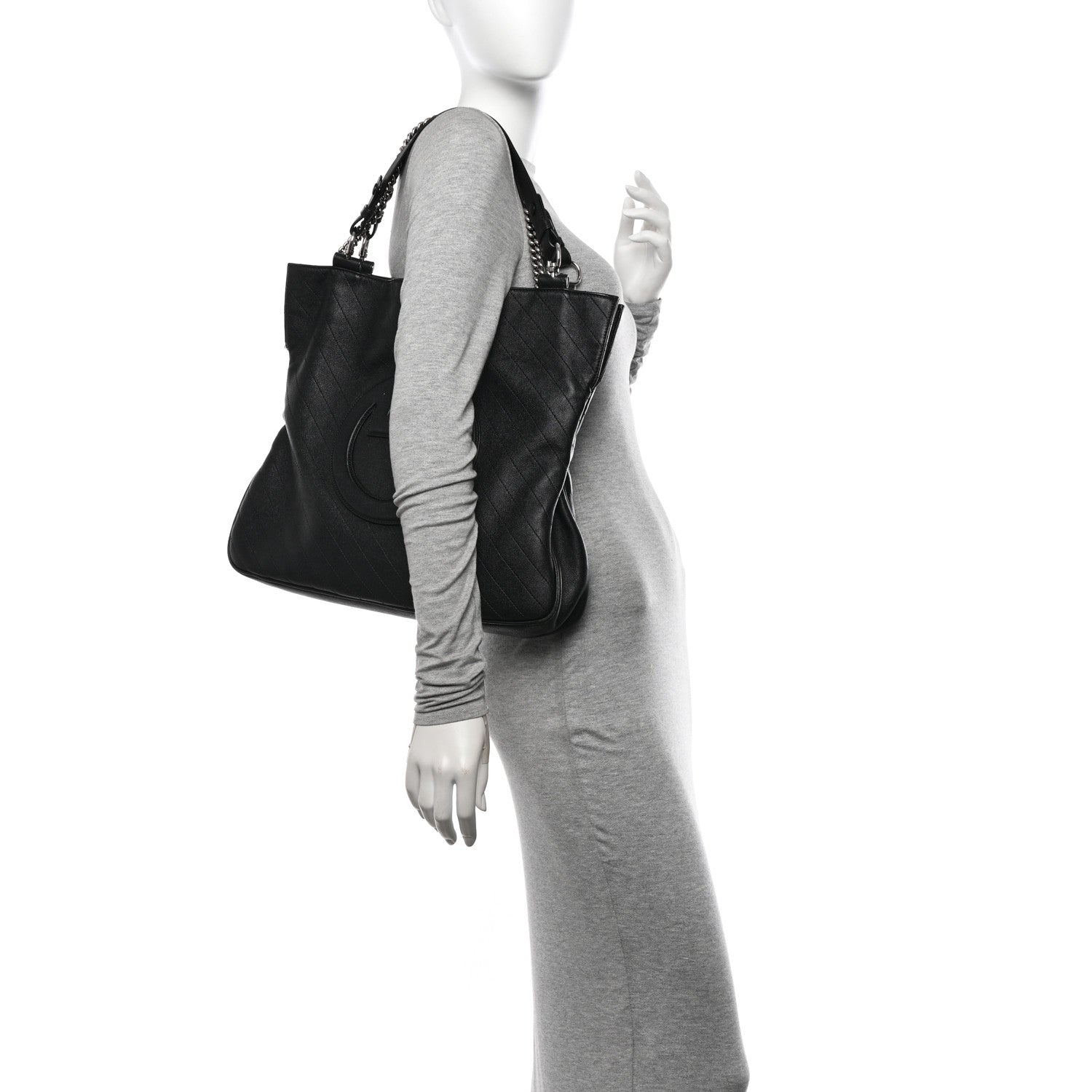 Gucci Sakai Be Green Calfskin Diagonal Stitched Medium Blondie Tote Black