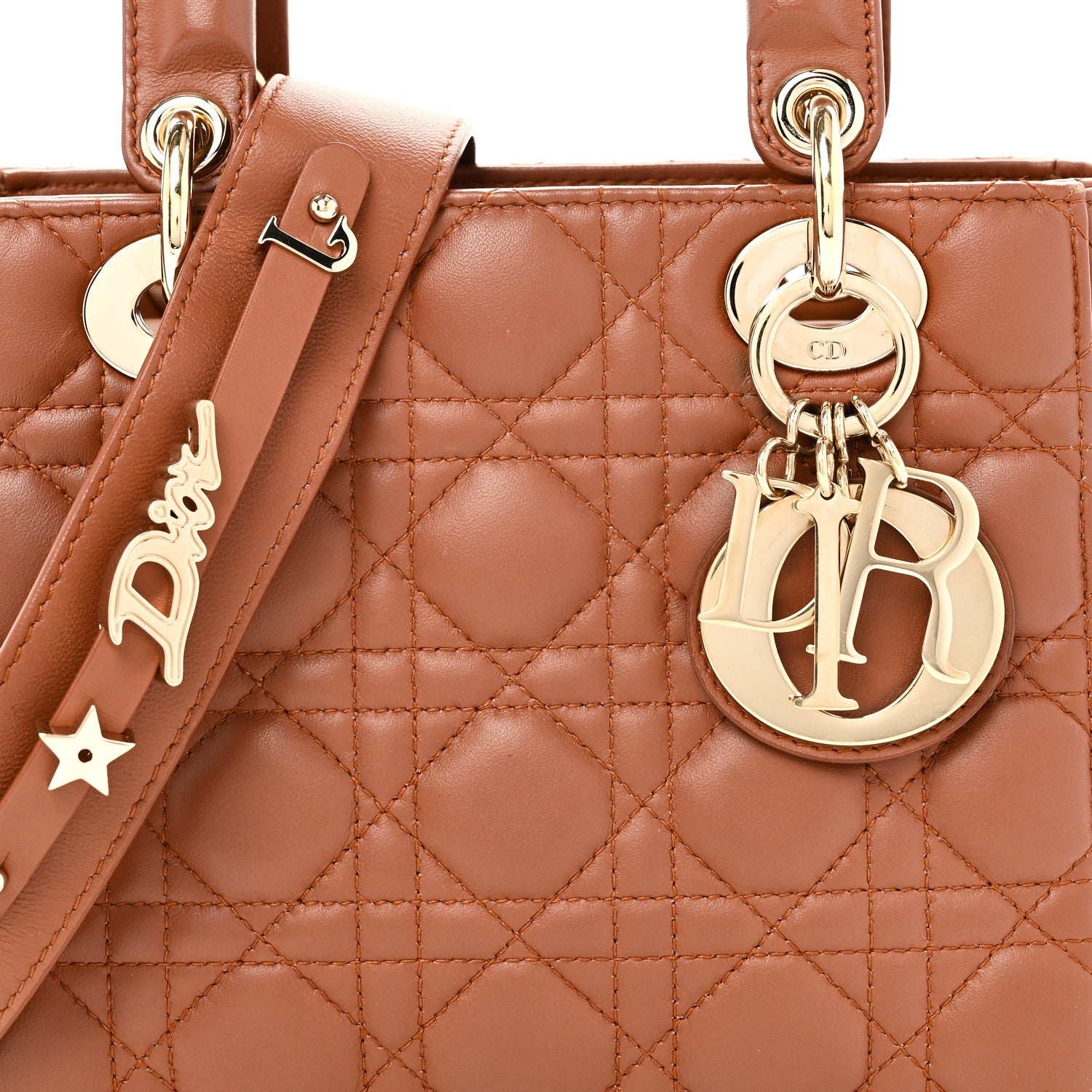 Christian Dior Calfskin Cannage Small My ABCDior Lady Dior Tan