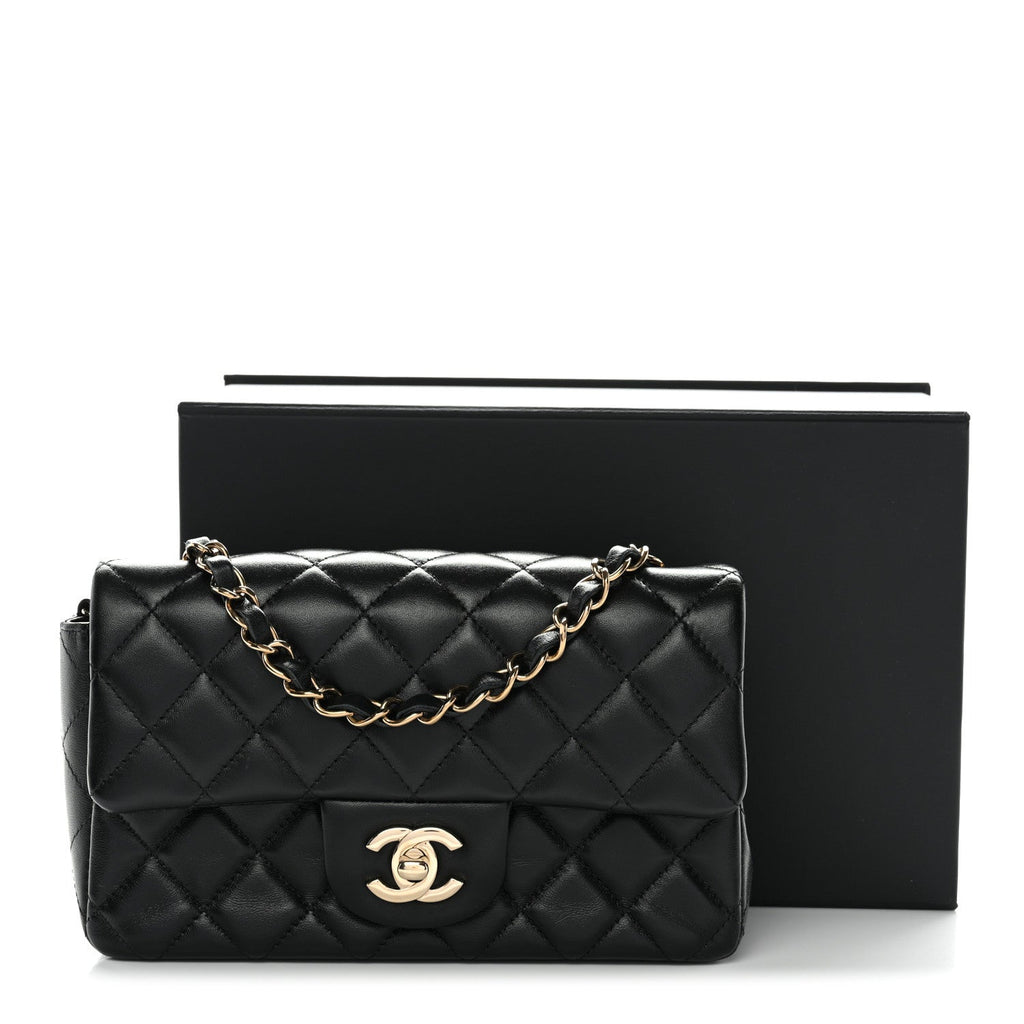 Chanel Lambskin Quilted Mini Rectangular Flap Black