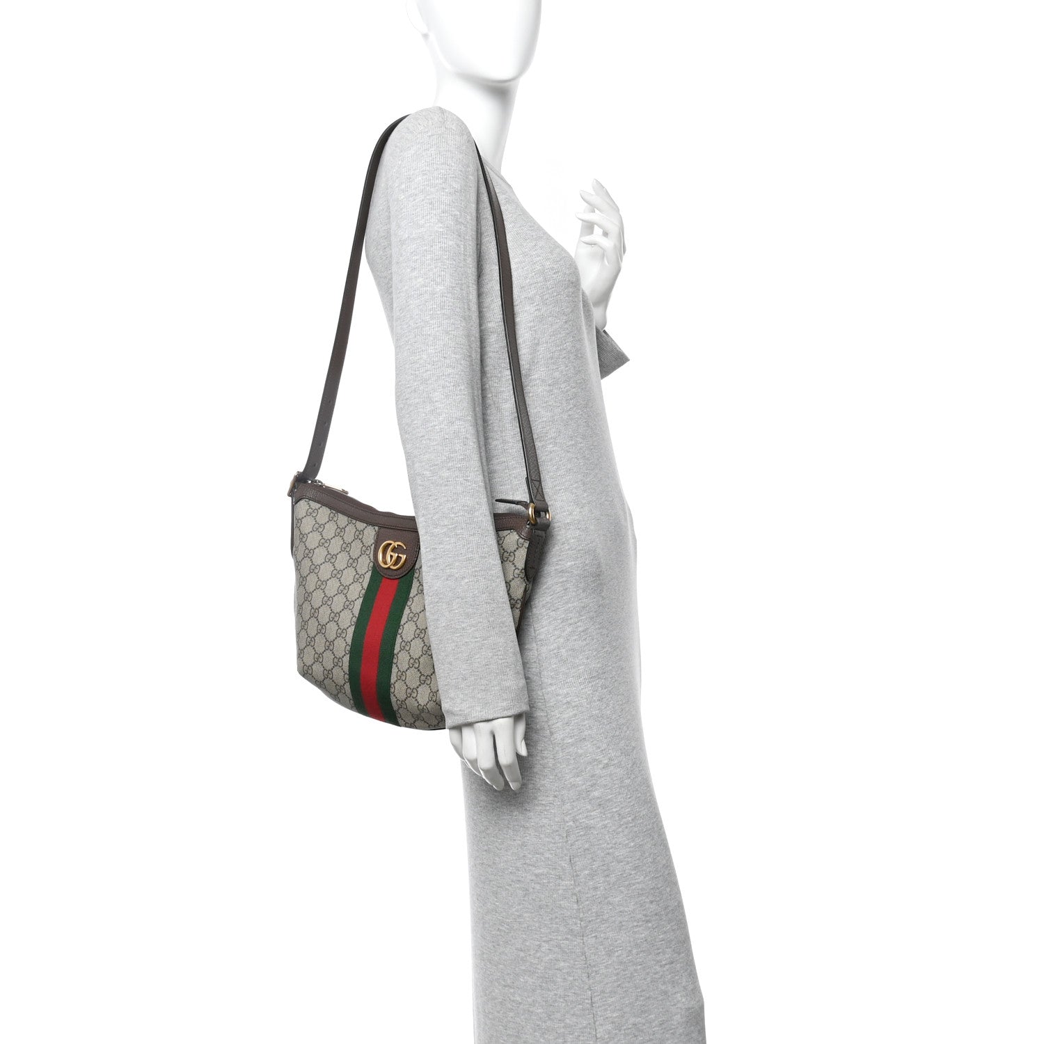 Gucci GG Supreme Monogram Web Small Ophidia Half Moon Hobo Brown