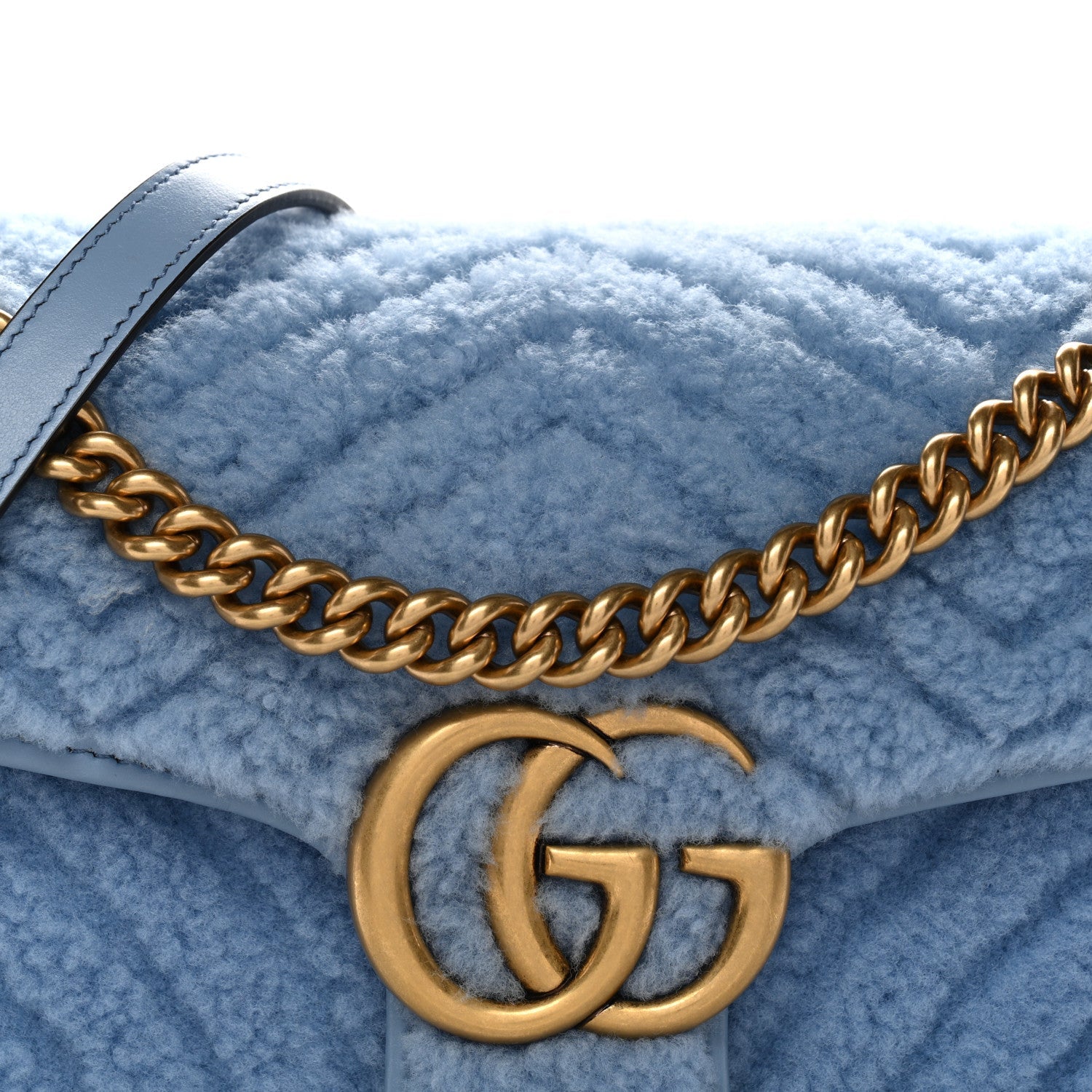 Gucci Merino Wool Matelasse Small GG Marmont Shoulder Bag Cadet Blue
