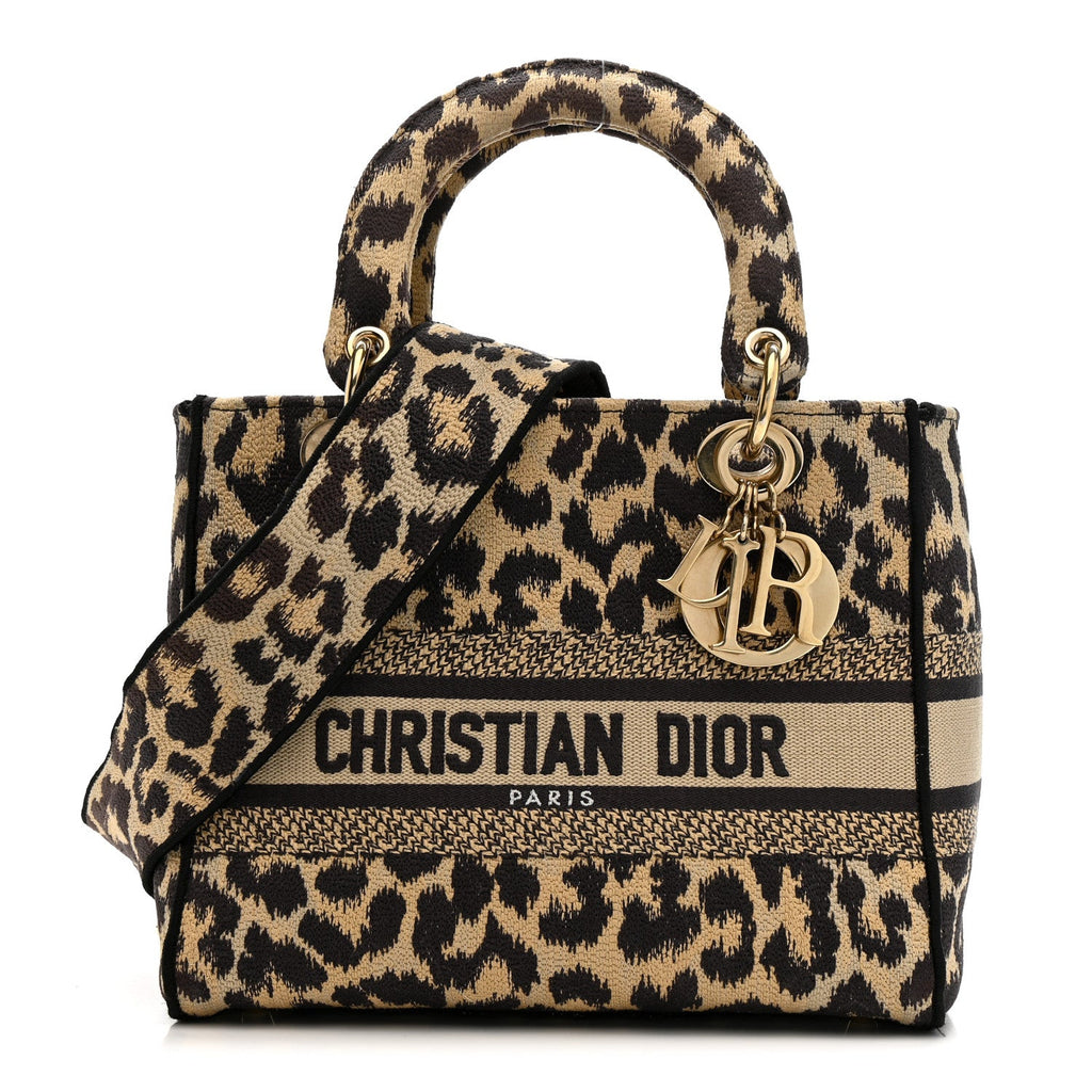 Christian Dior Canvas Medium Mizza Embroidered Lady D-Lite Beige Multicolor