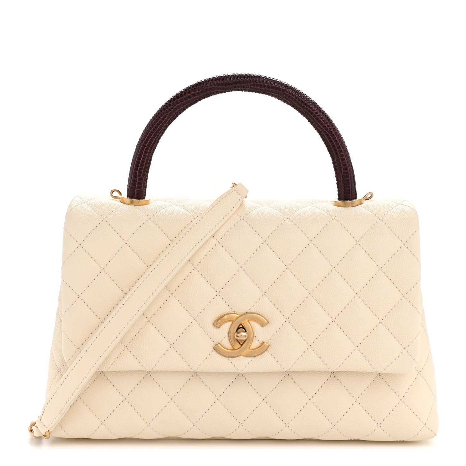 Chanel Caviar Lizard Quilted Small Coco Handle Flap Ivory