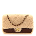 Chanel Shearling Lambskin Quilted Furry Coco Flap Dark Brown Beige